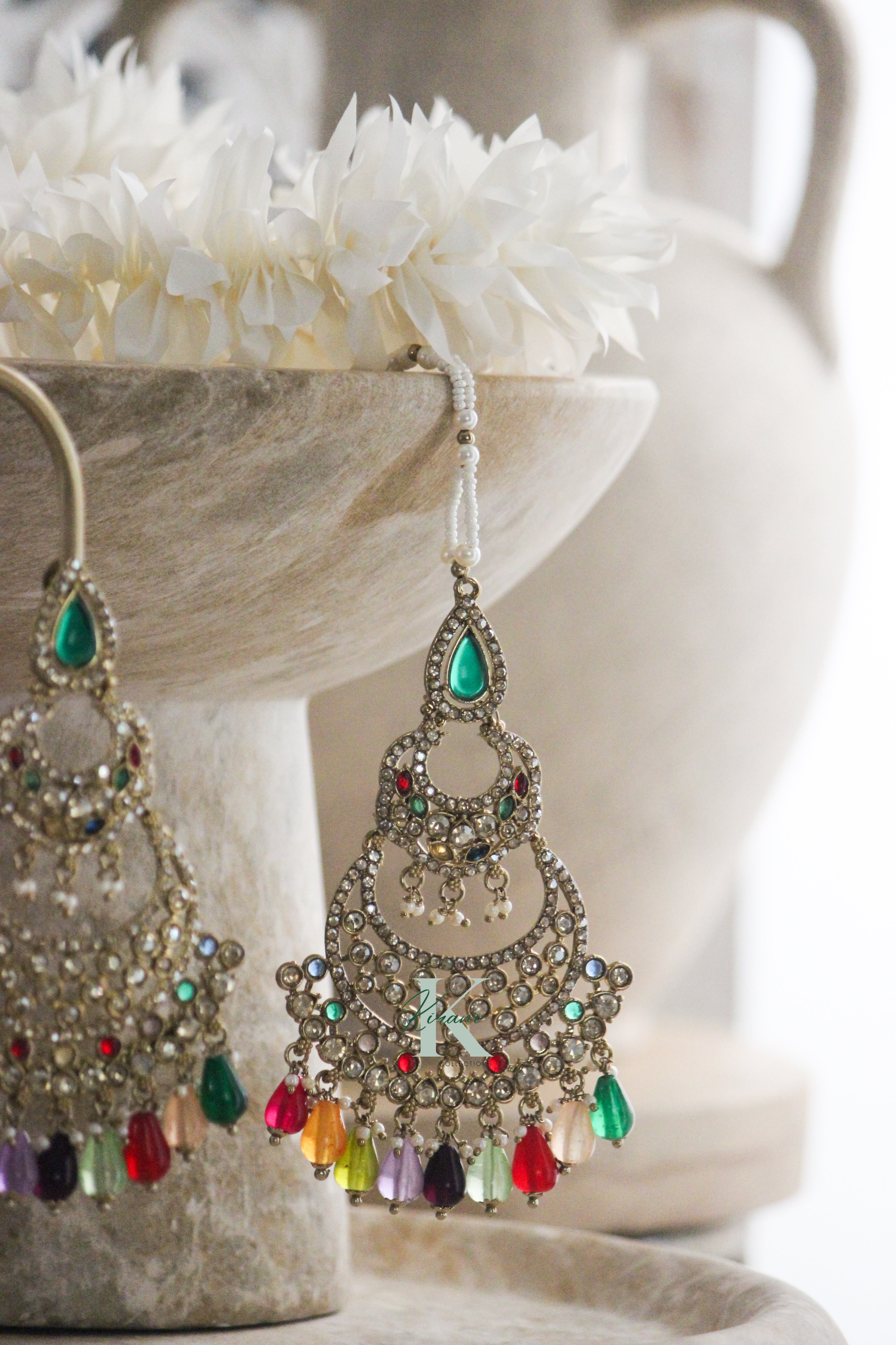 ELISHKA Multi Coloured Earrings and Mangtika