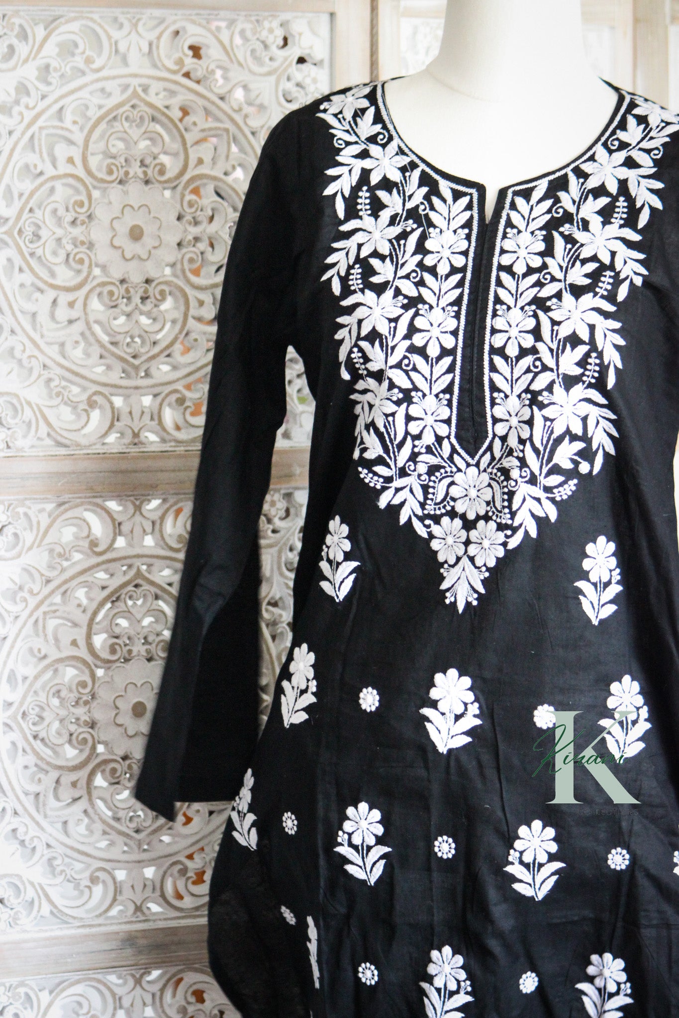 ZINA Black Straight Cotton Kurta