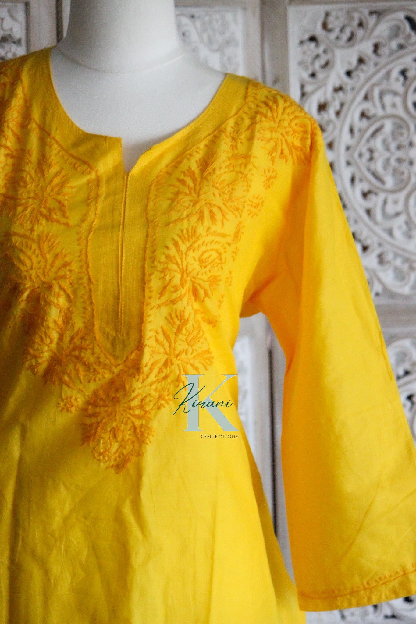 NEETA Yellow Short Cotton Kurta