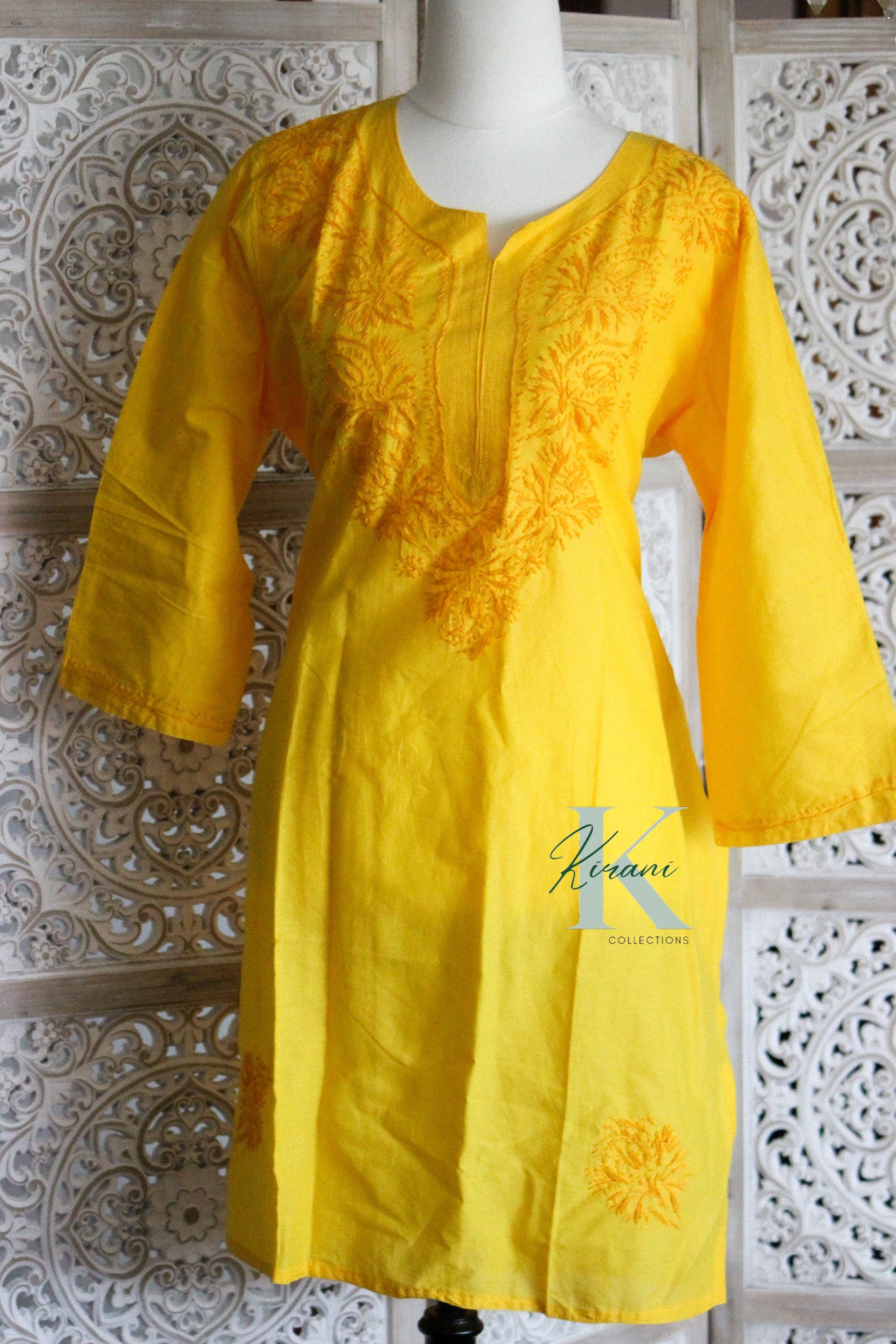 NEETA Yellow Short Cotton Kurta