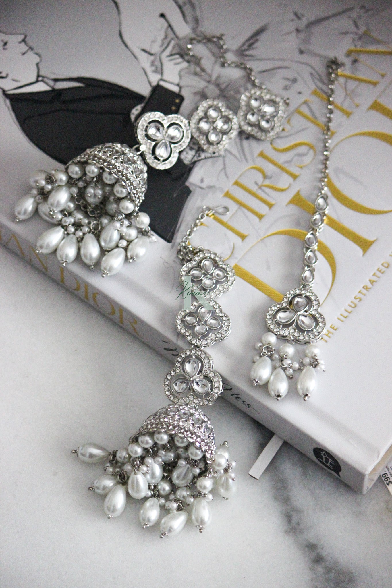 SABIHA Silver Shahre Earrings and Maangtika Set