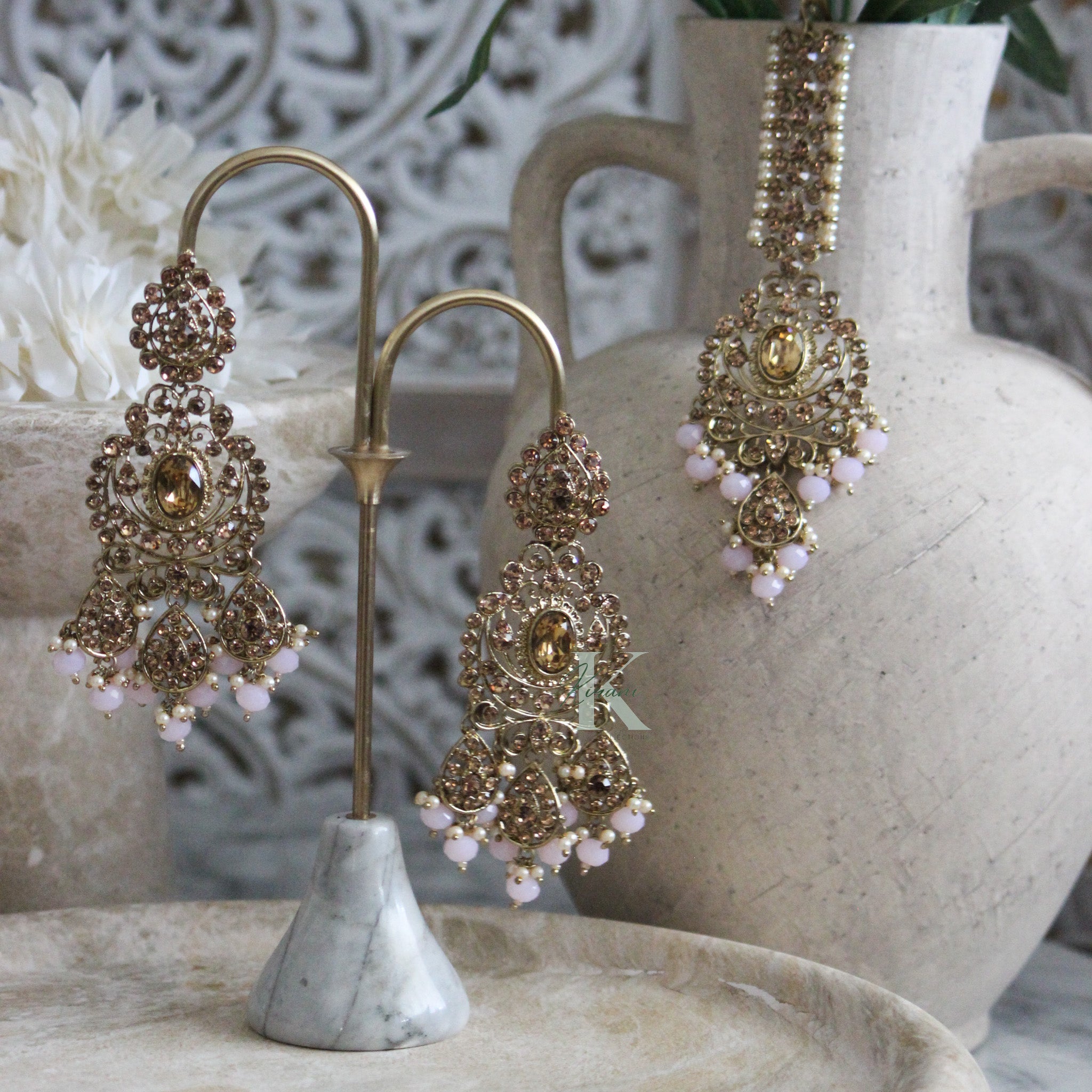 PRIYANKA Baby Pink Mangtika Earring Set