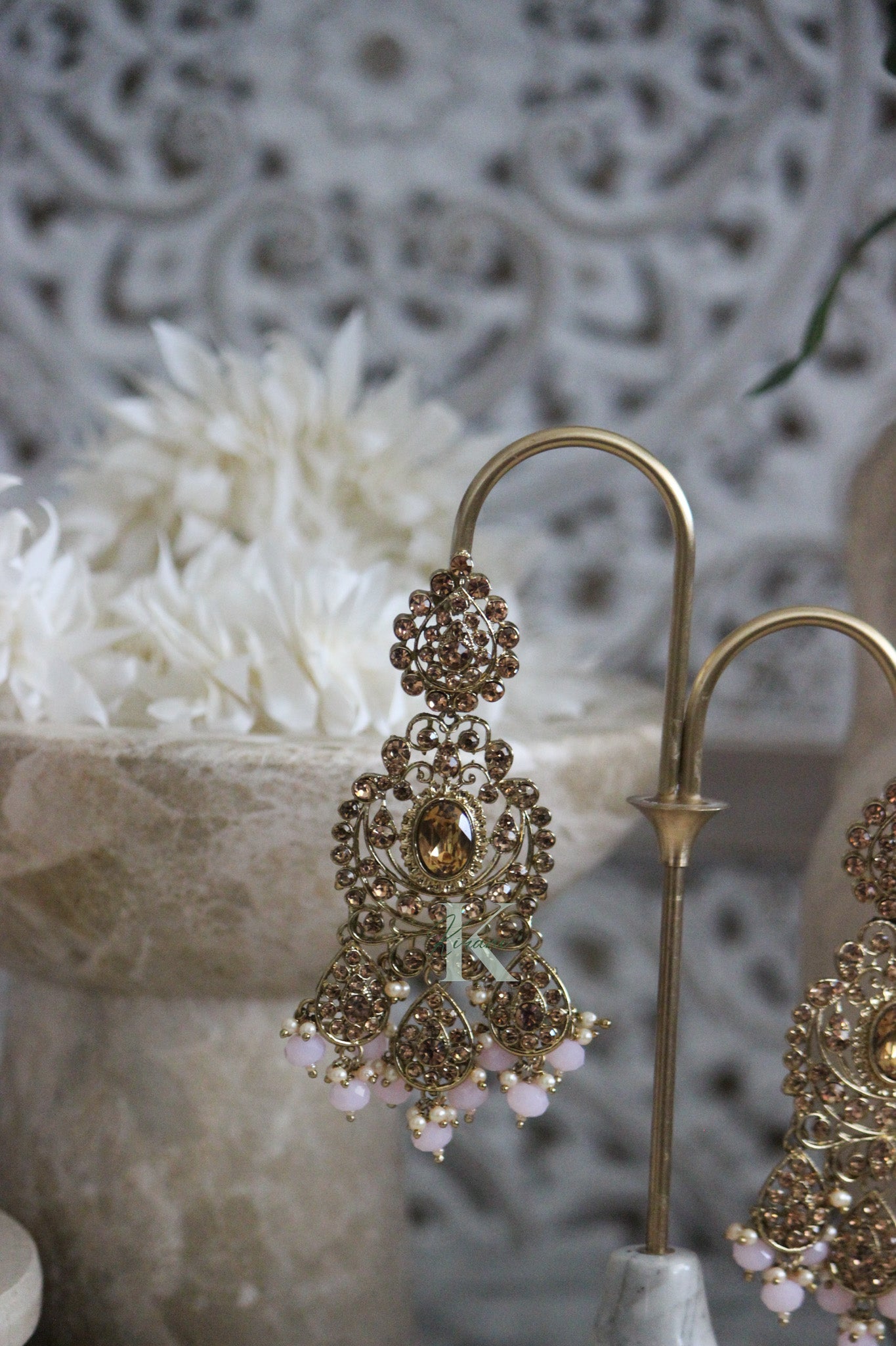 PRIYANKA Baby Pink Mangtika Earring Set