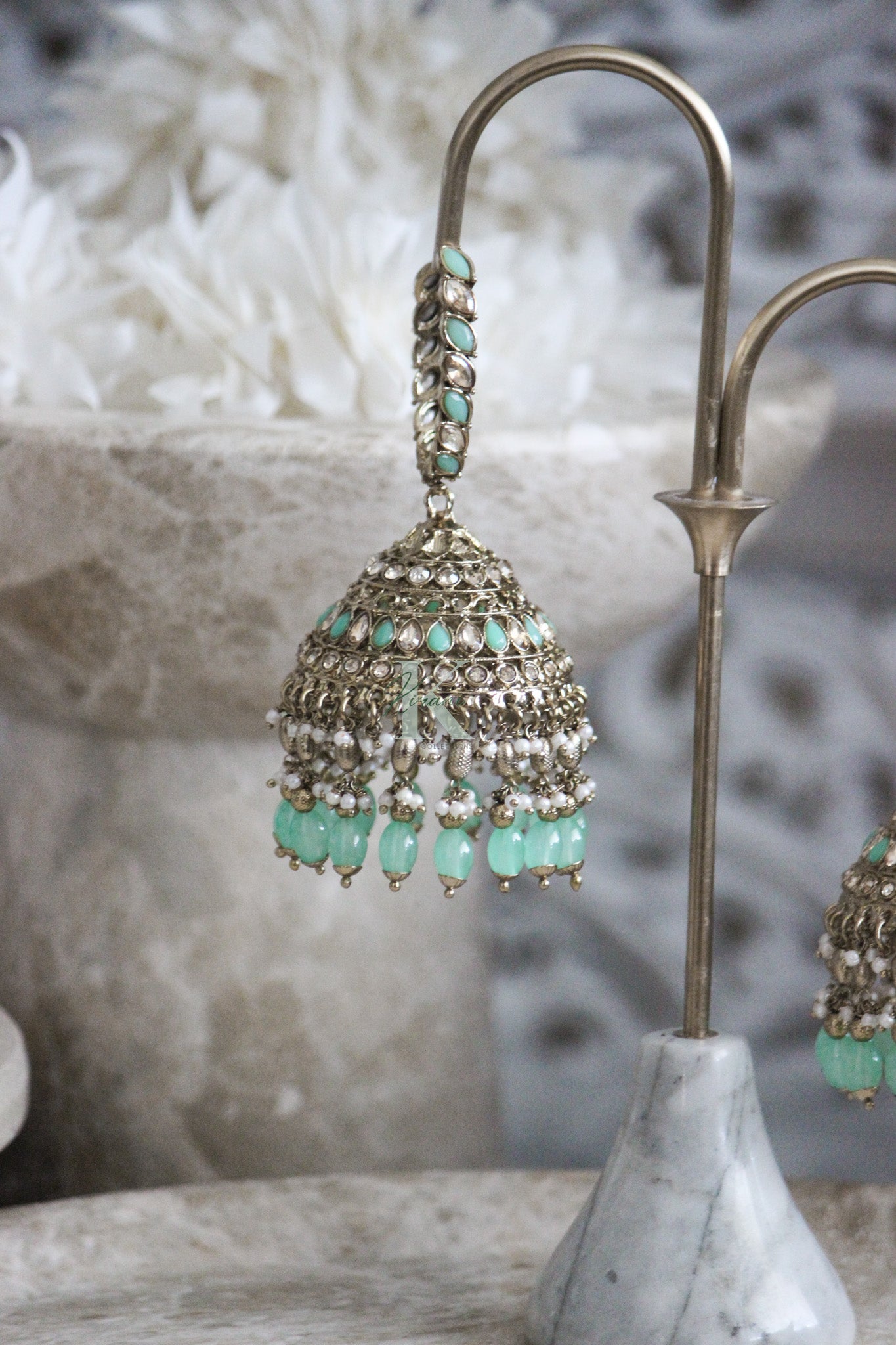 EZRA Green Earrings and Maangtika Set