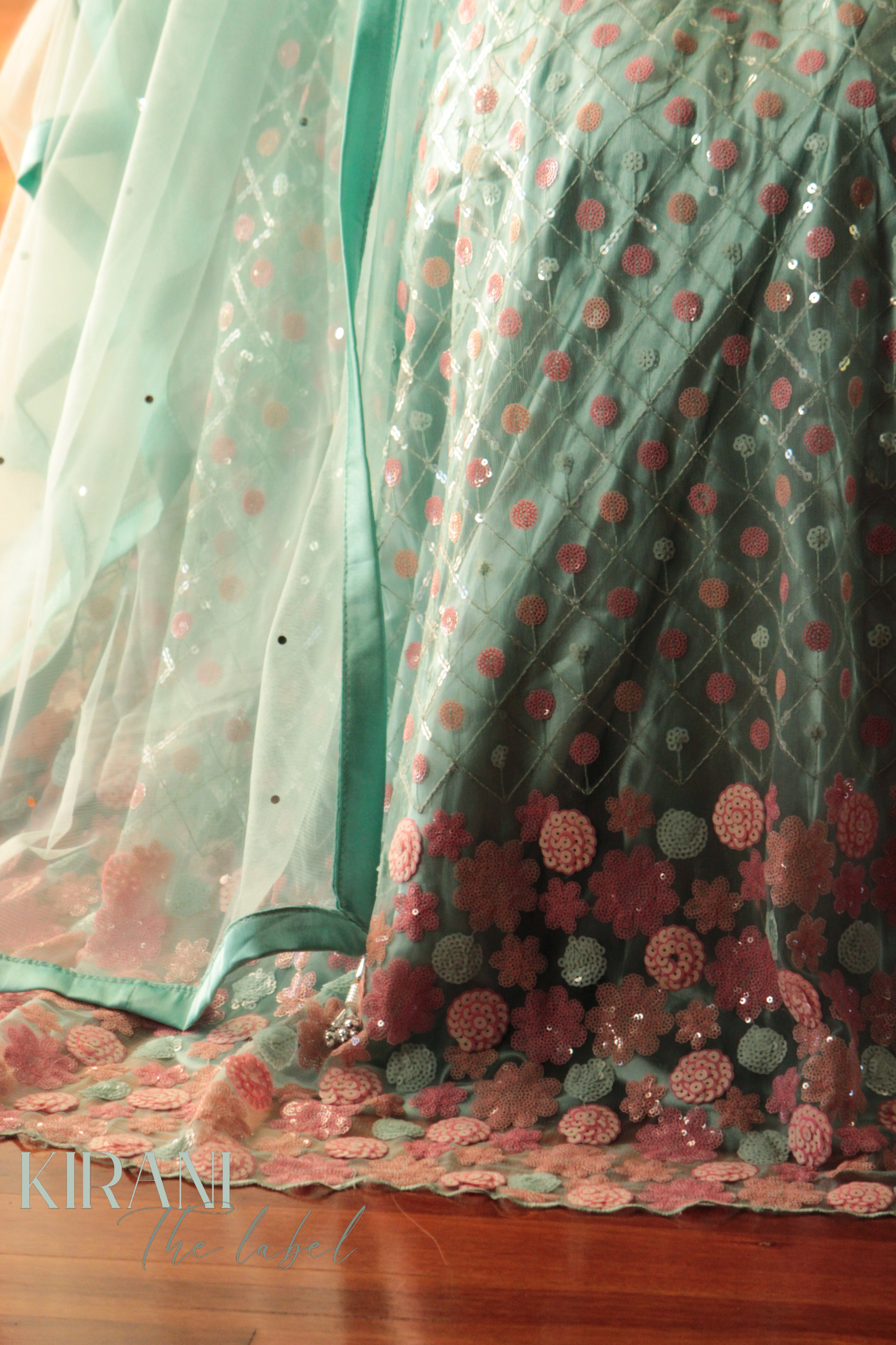 Blue and Pink Embellished Lehenga with Crop Blouse