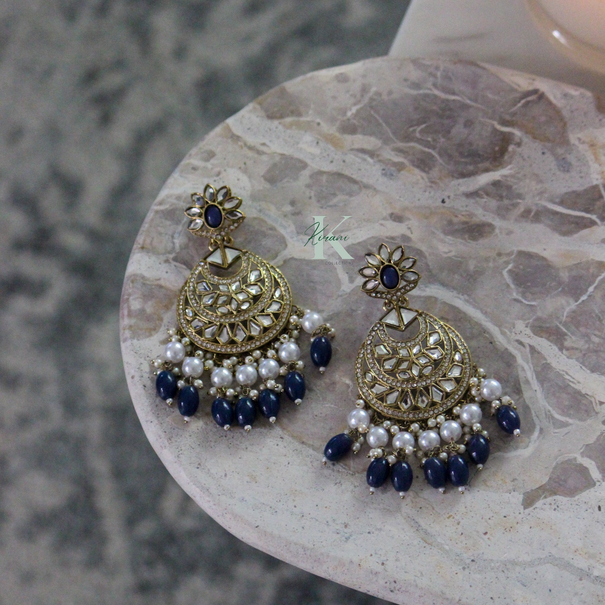 MRINAL - Navy Blue Statement Earrings