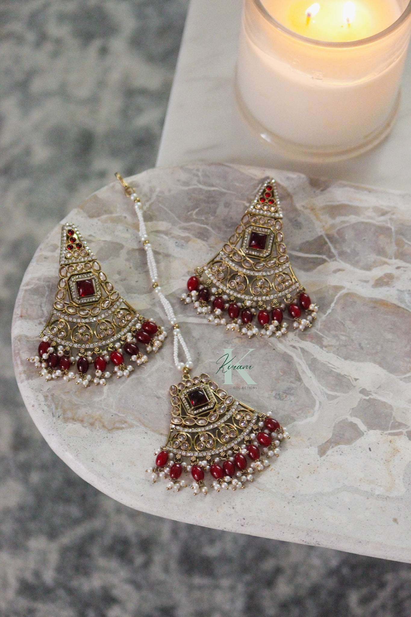 SAIRAH - Maroon Earrings and Tikka Set