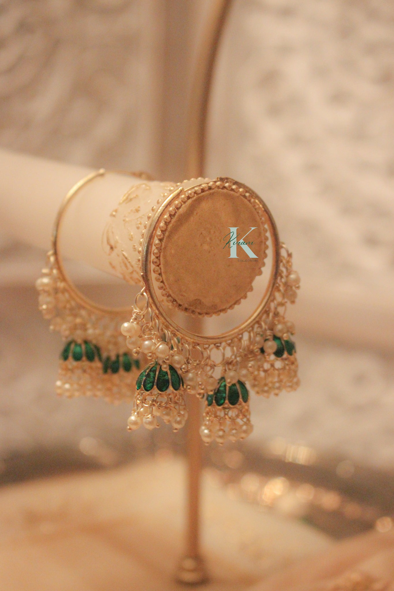 RHEA - Chandbali Jhumki Green Earrings