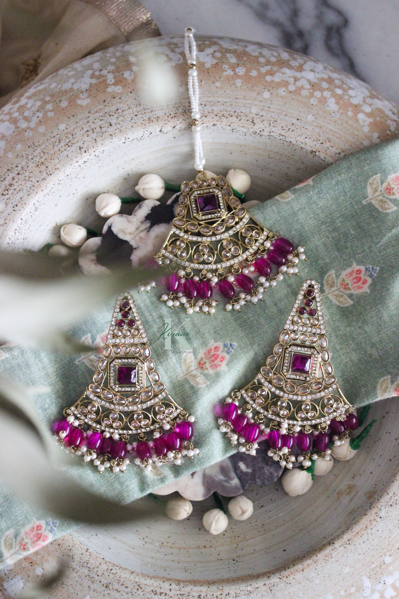 SAIRAH - Pink Earrings & Tikka Set