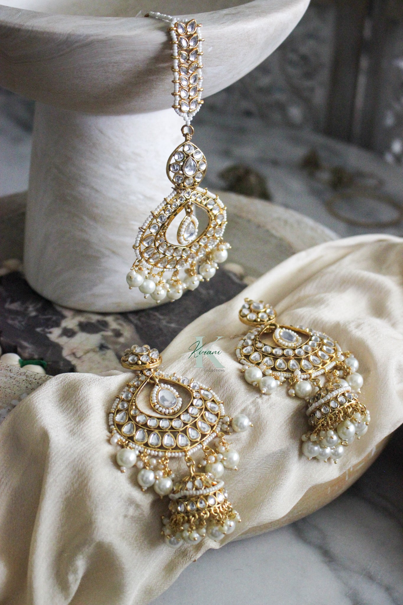 TRISHYA - Gold Tikka and Earrings Set