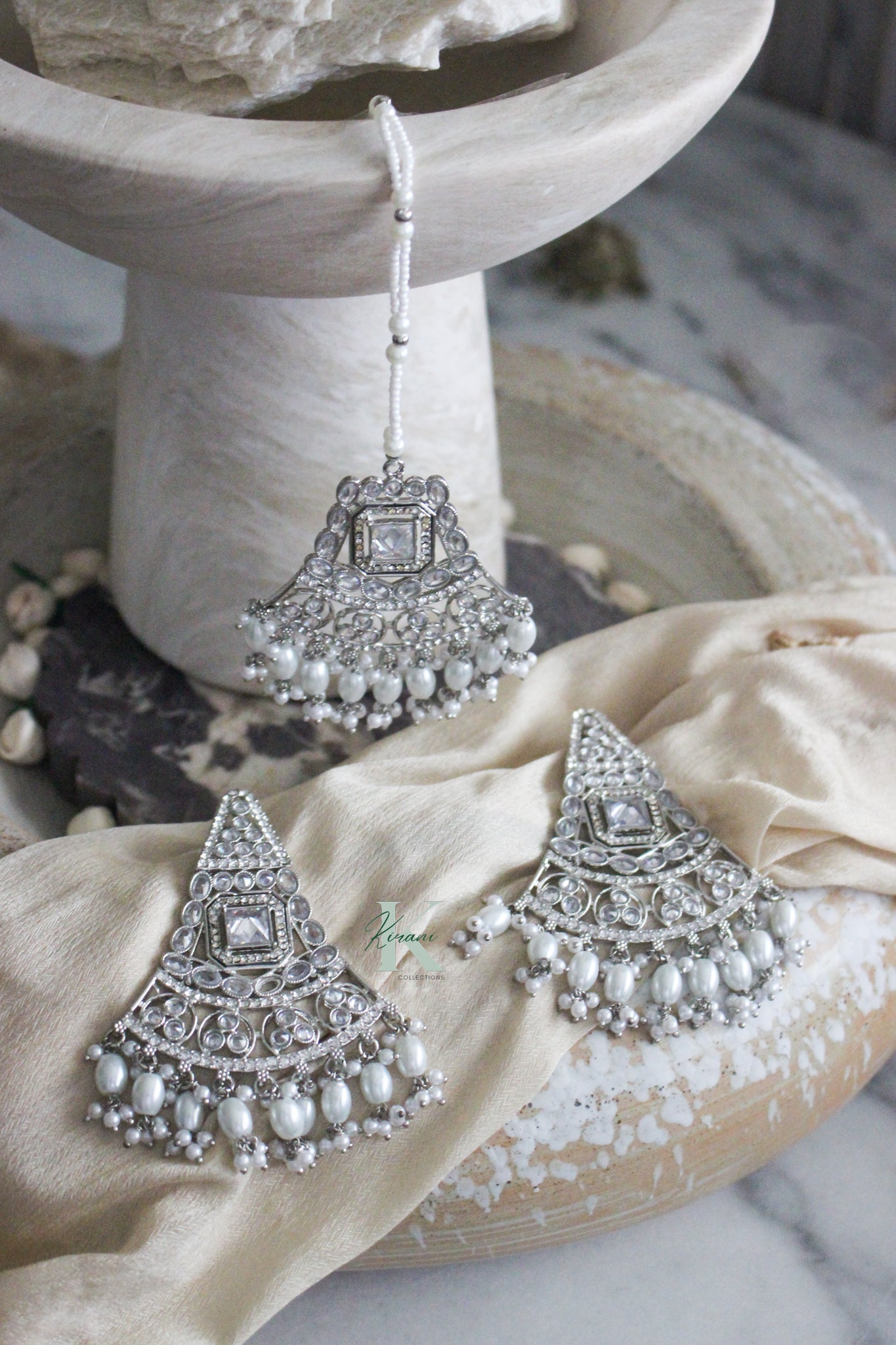 SAIRAH Silver Earrings Tikka Set