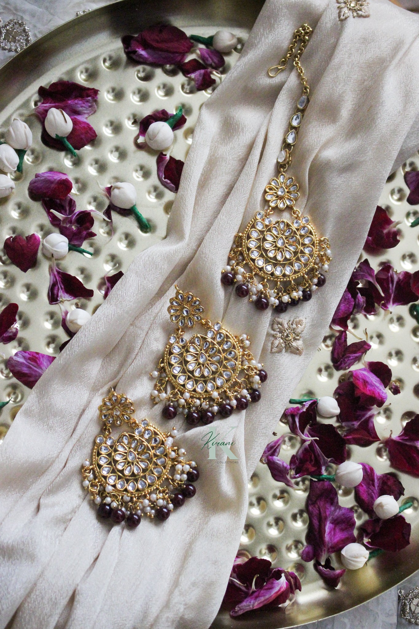 SHAMITA - Maroon Earrings & Tikka Set