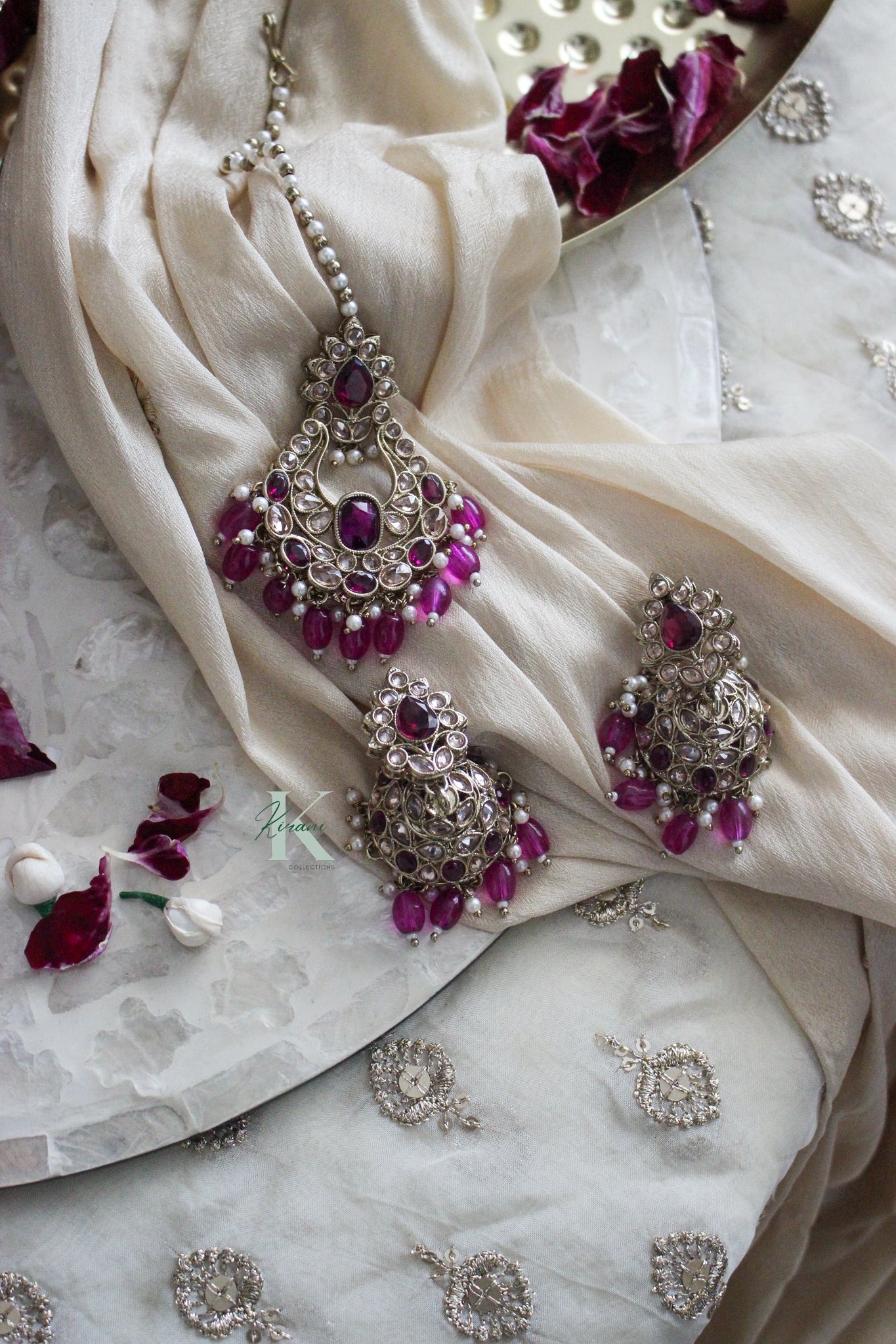 ZAIRI - Pink Earrings & Tikka Set