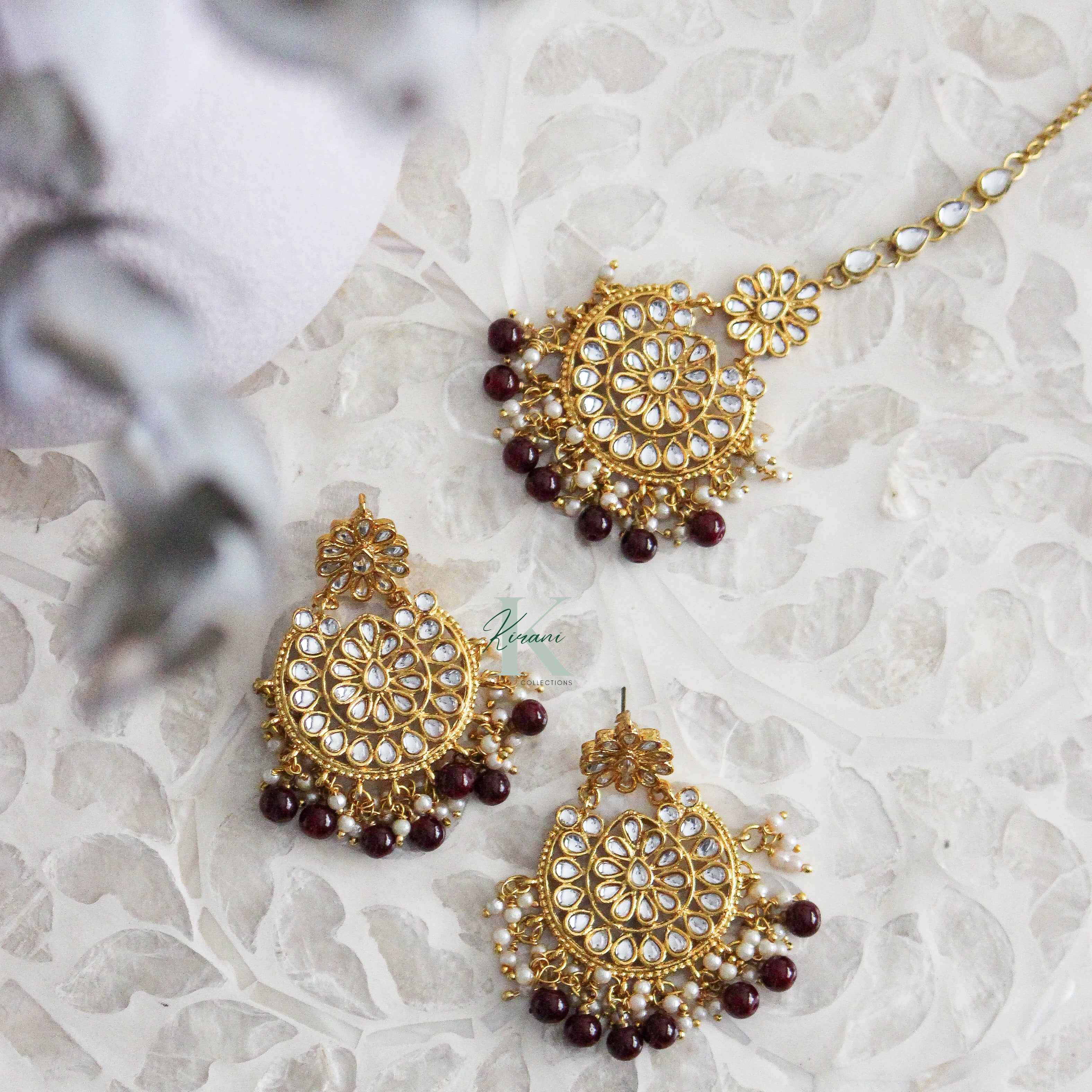 SHAMITA - Maroon Earrings & Tikka Set