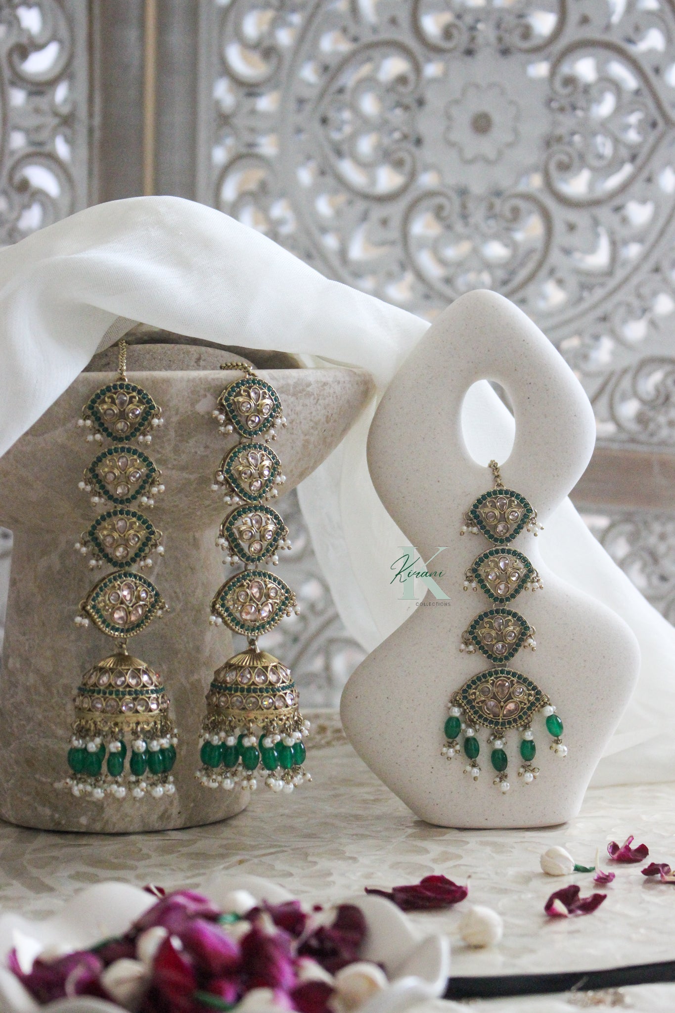 VÉRAA - Green Earrings and Tikka Set