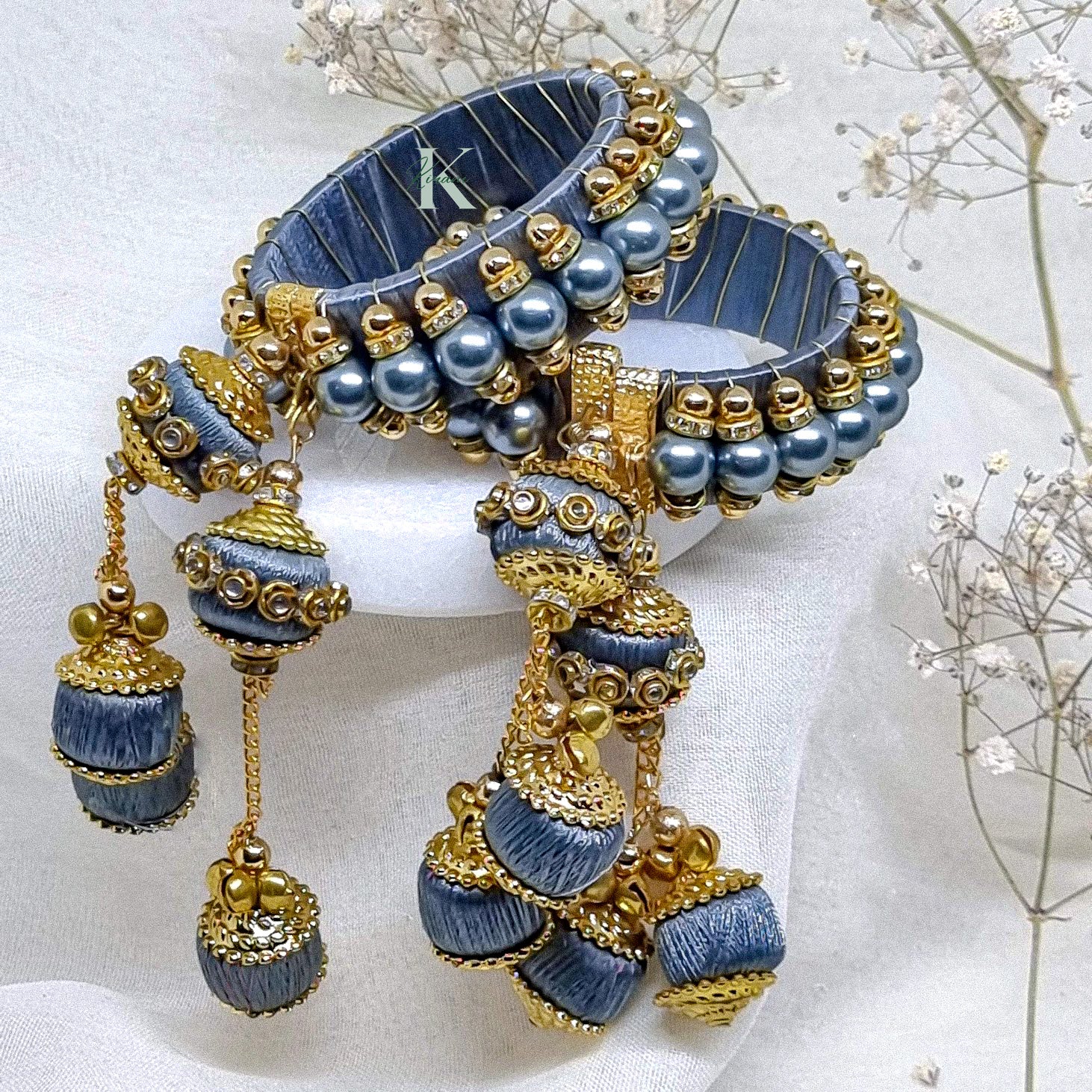 DEVIKA - (Set of 2 Pearl Bangle with Thread Latkan)