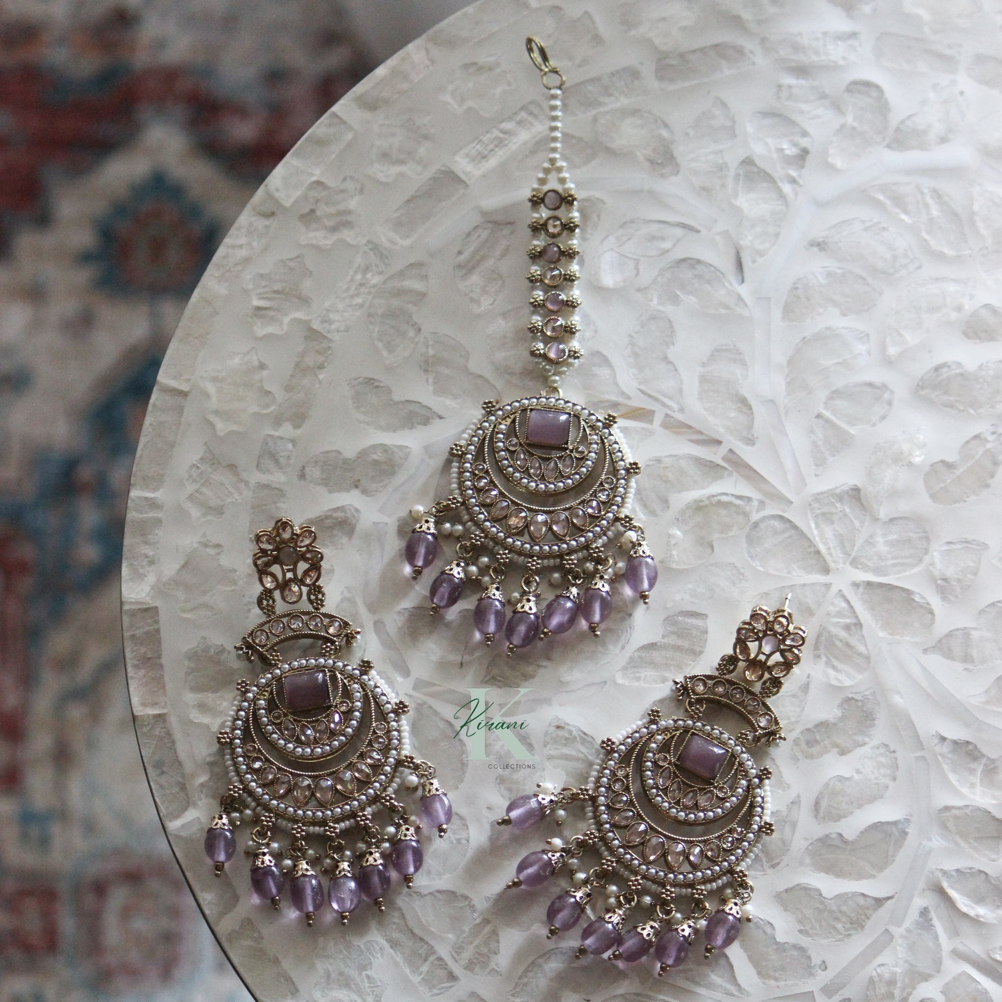 ISLA - Purple Earrings & Tikka Set