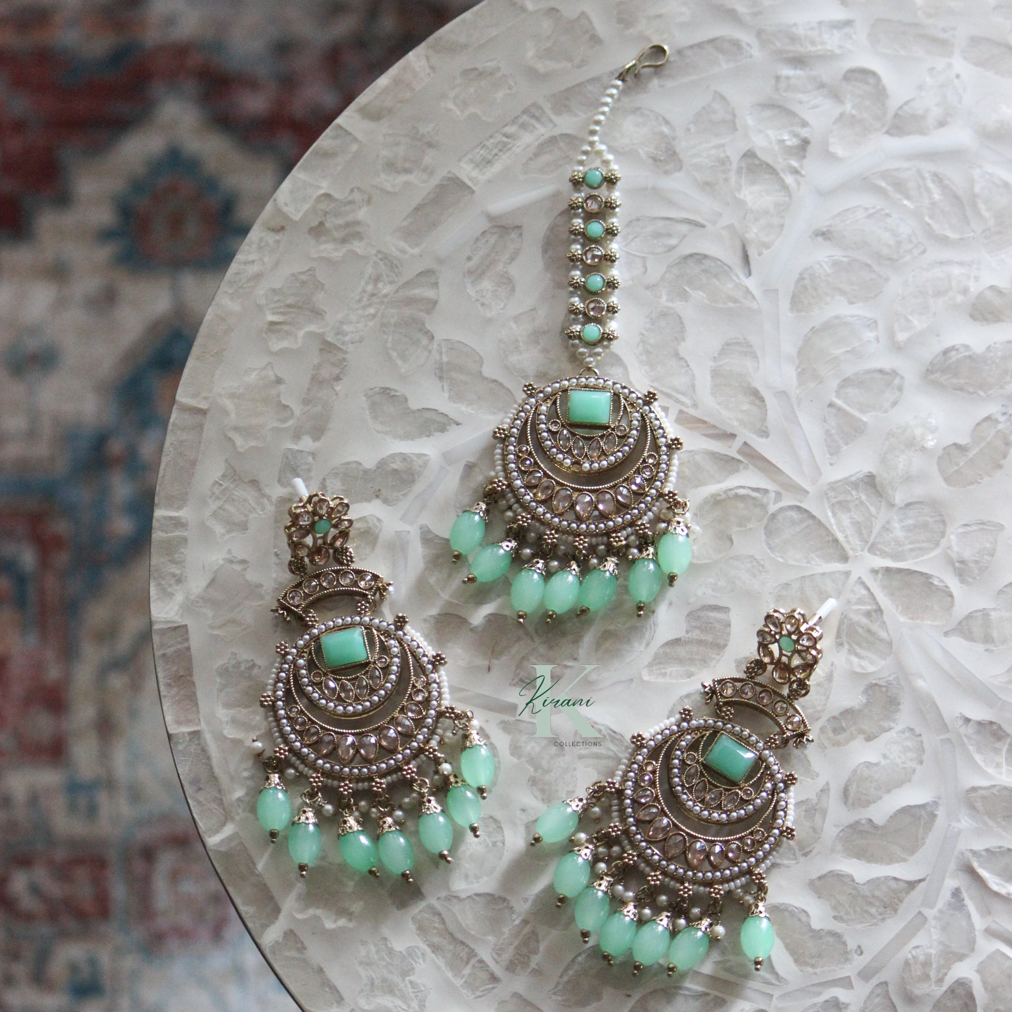 ISLA - Light Green Earrings & Tikka Set