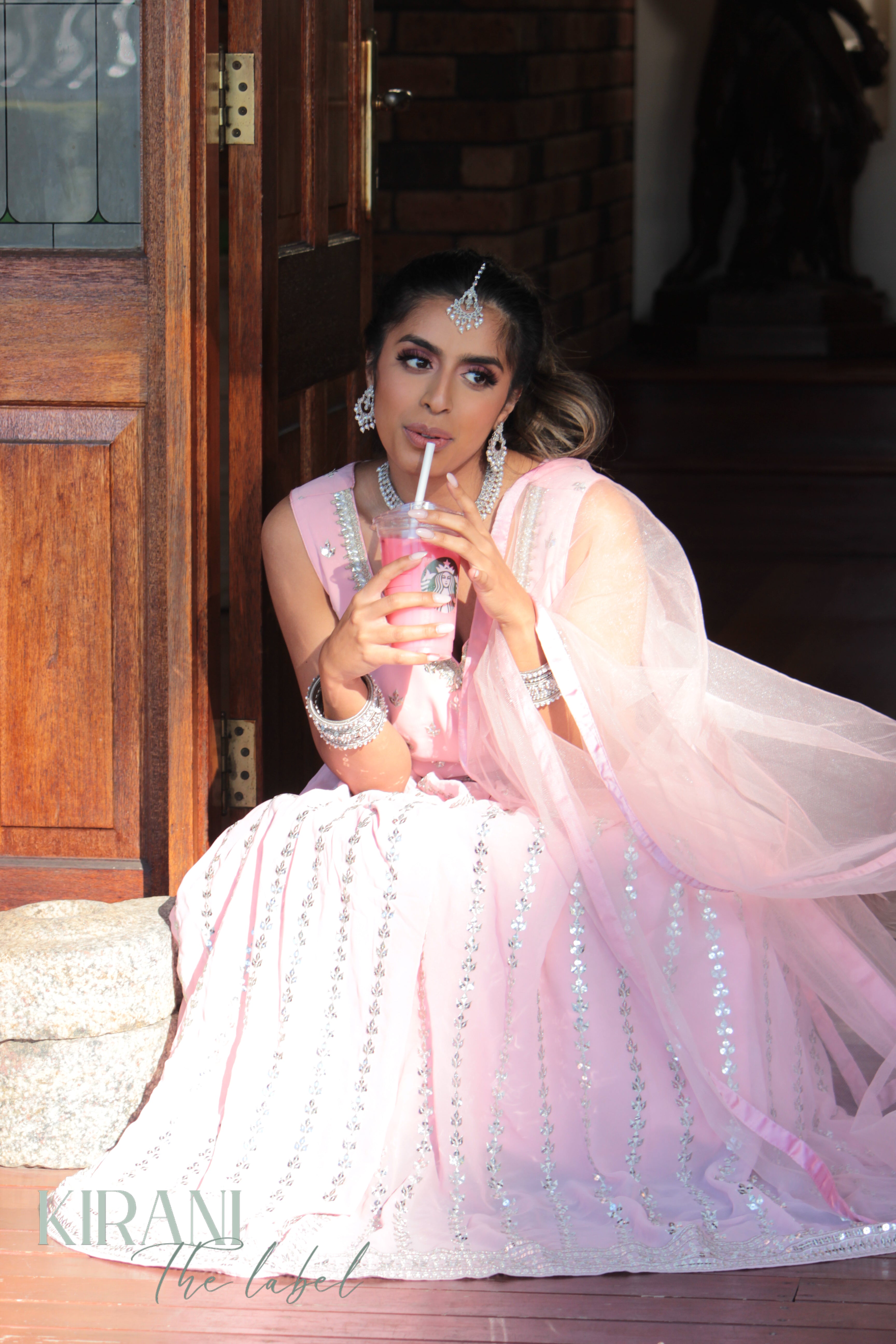 Candy Pink Lehenga with silver embellishments
