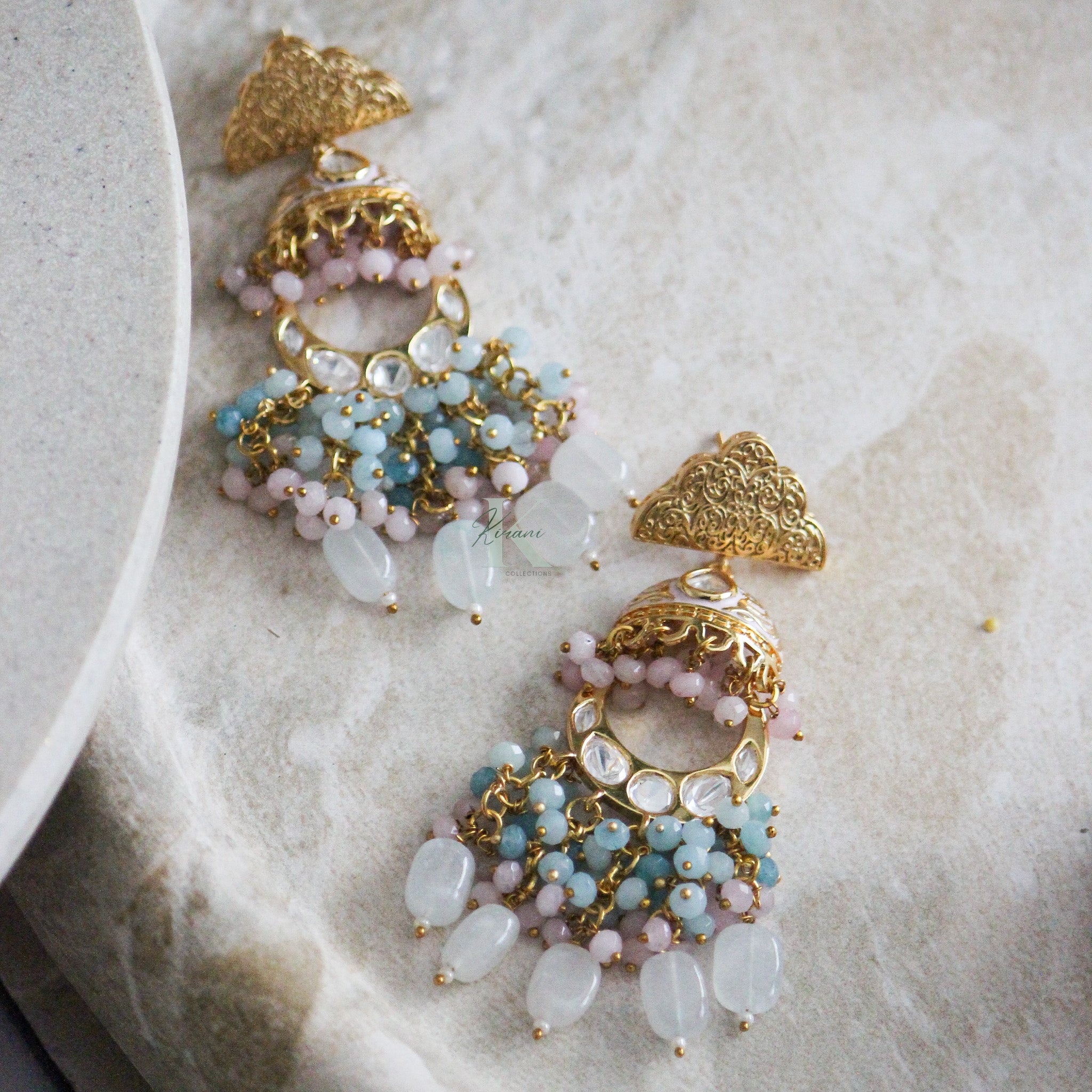 NOORI  Gold Plated Pink and Blue Earring