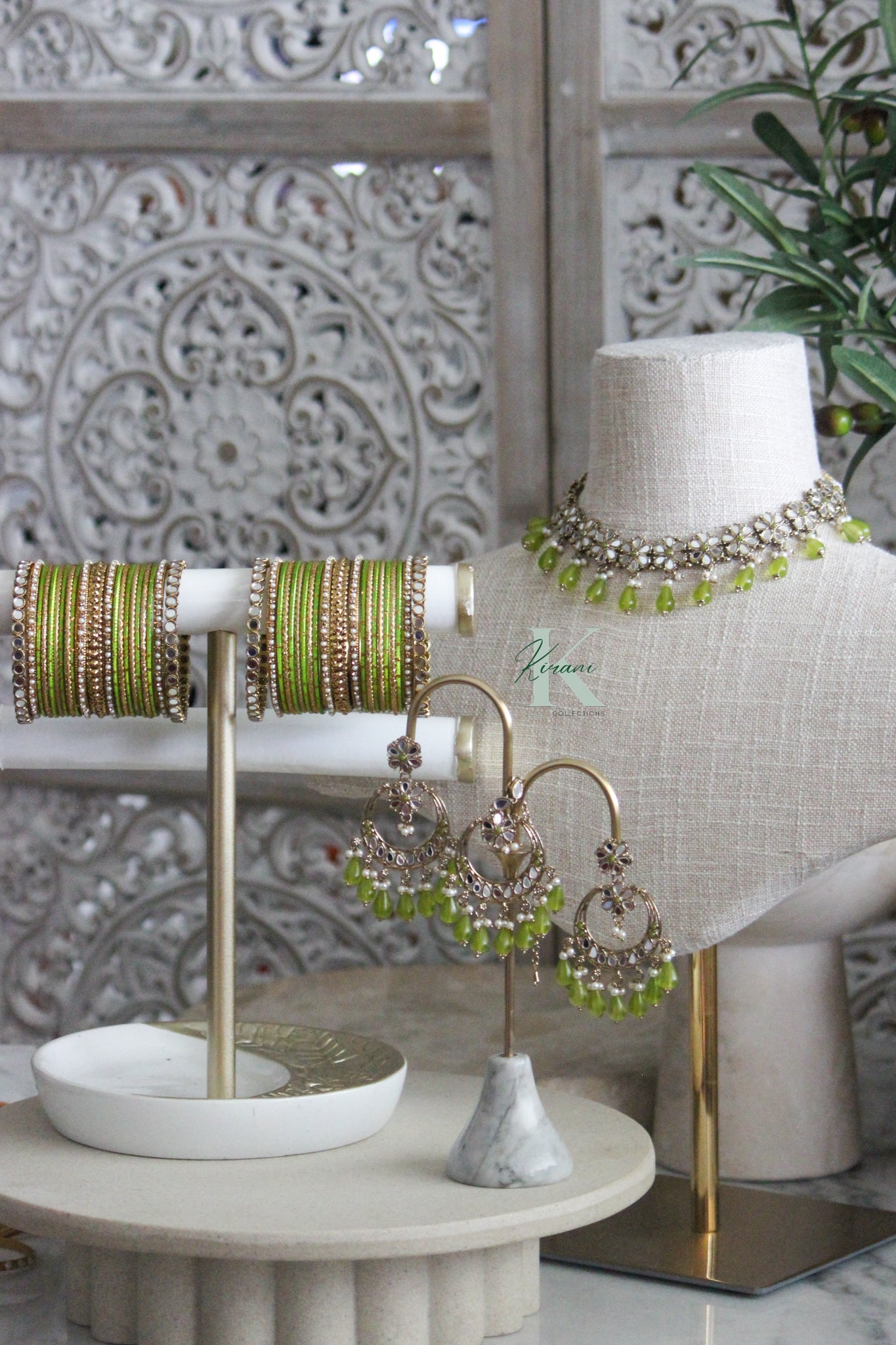 Olive Green Bangle and Necklace Set