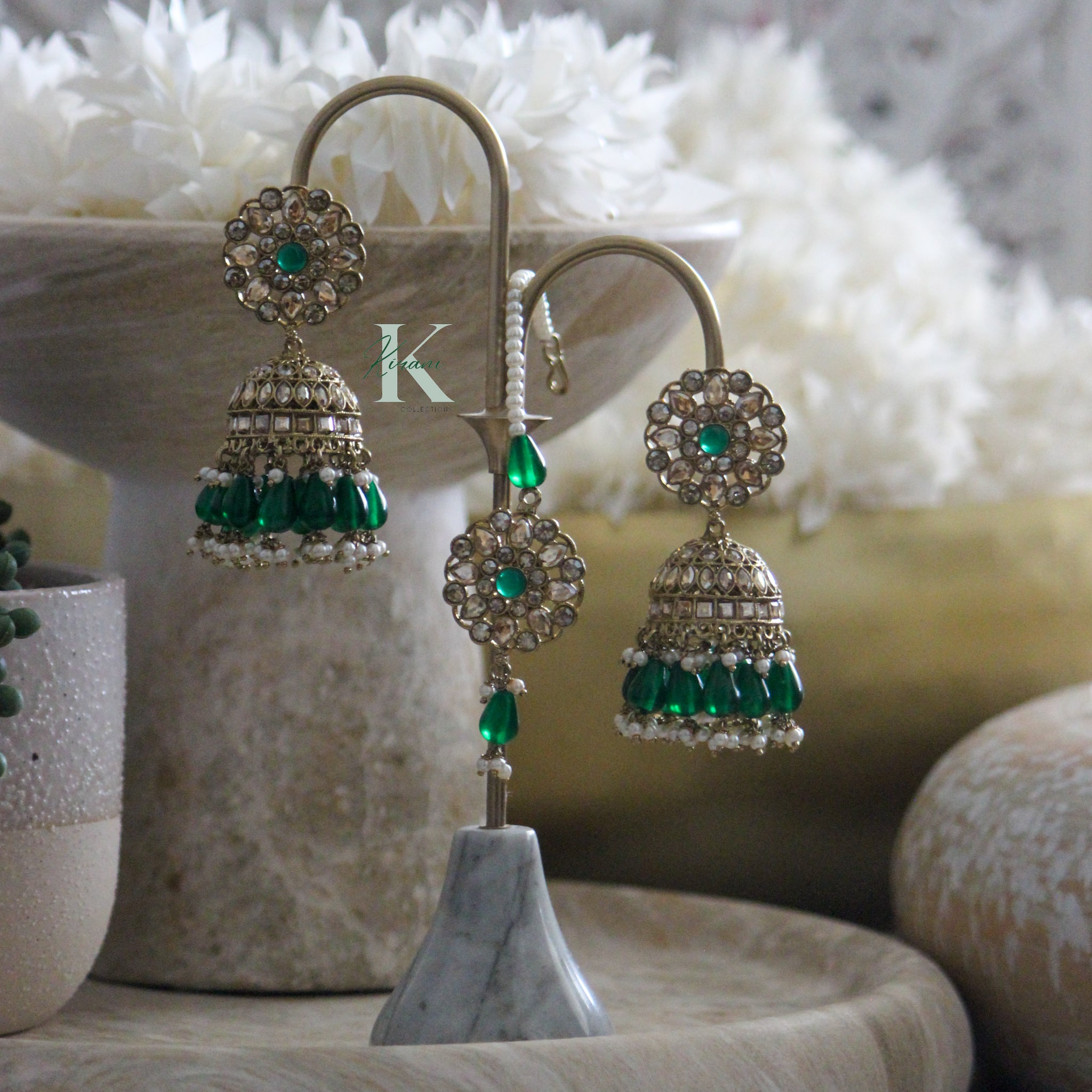 HERA - Emerald Green Earring and Tikka Set
