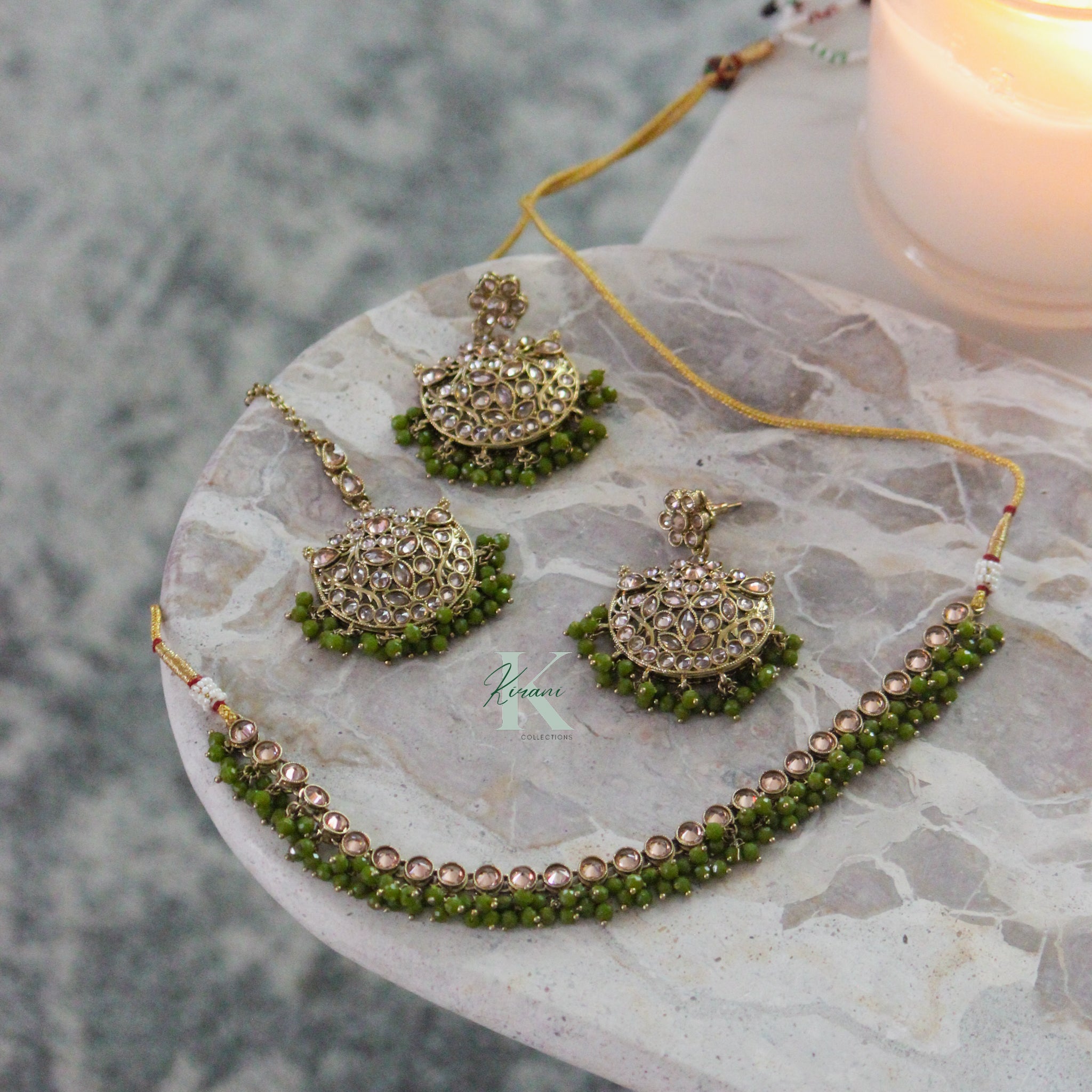 KALINDI - Olive Green Necklace Set