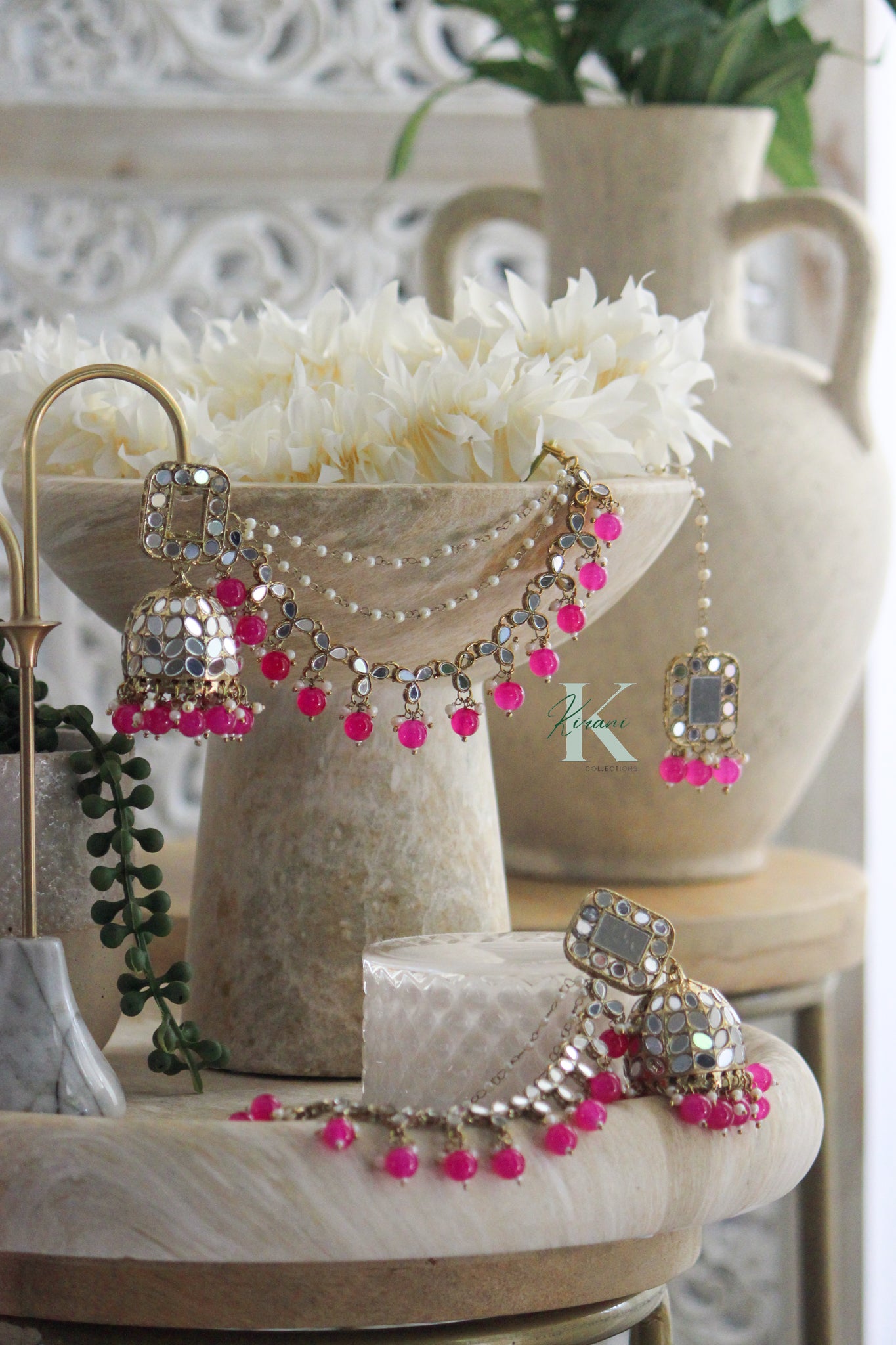 DISHA - Pink Earrings and Tikka Set