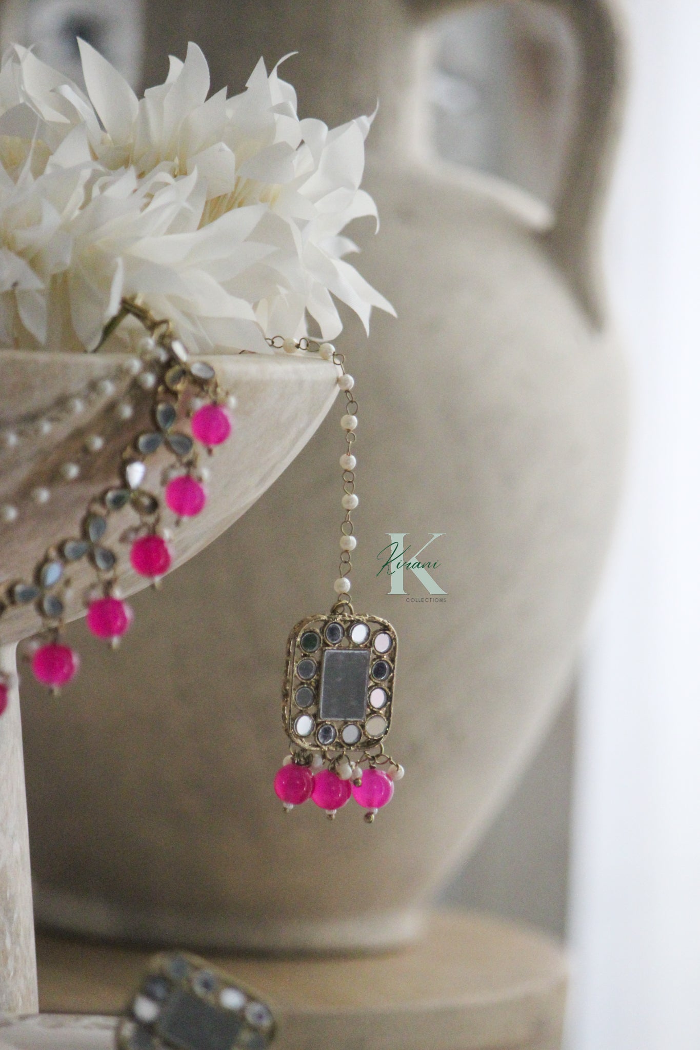 DISHA - Pink Earrings and Tikka Set