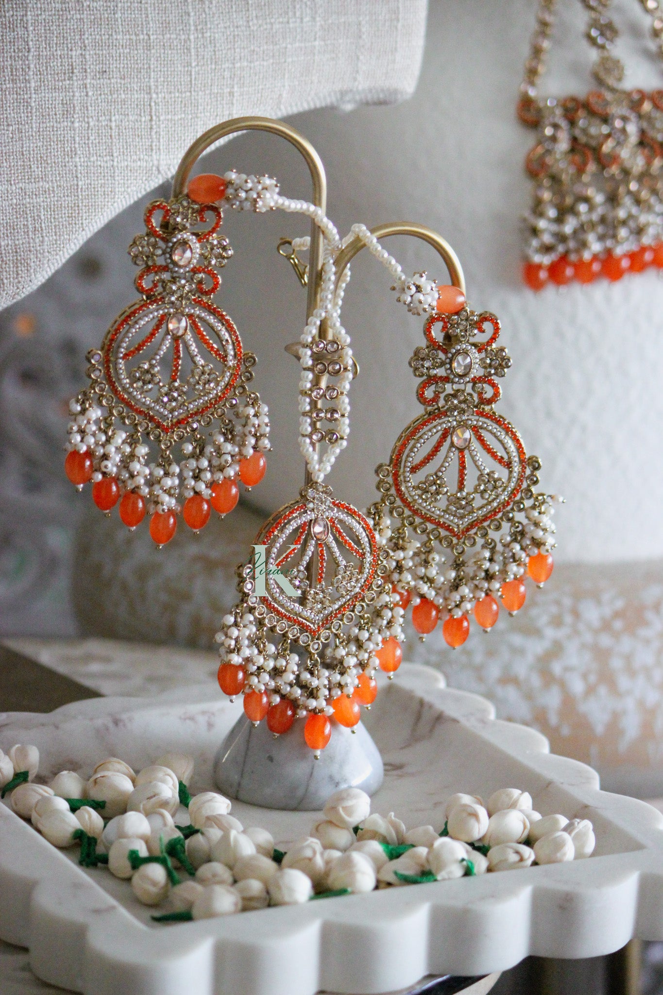 ANTARA- Orange Necklace Set with passa