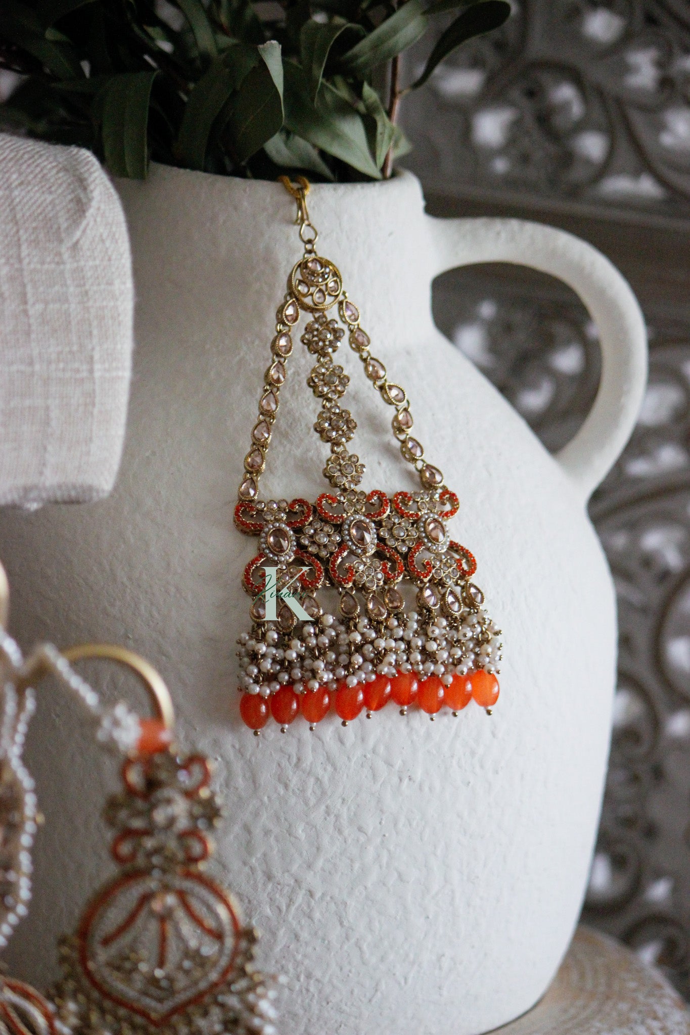 ANTARA- Orange Necklace Set with passa