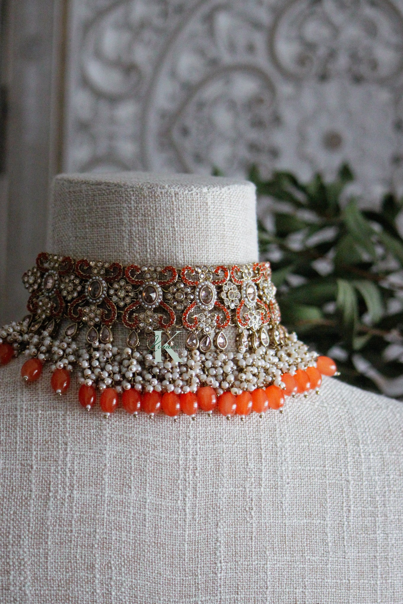 ANTARA- Orange Necklace Set with passa