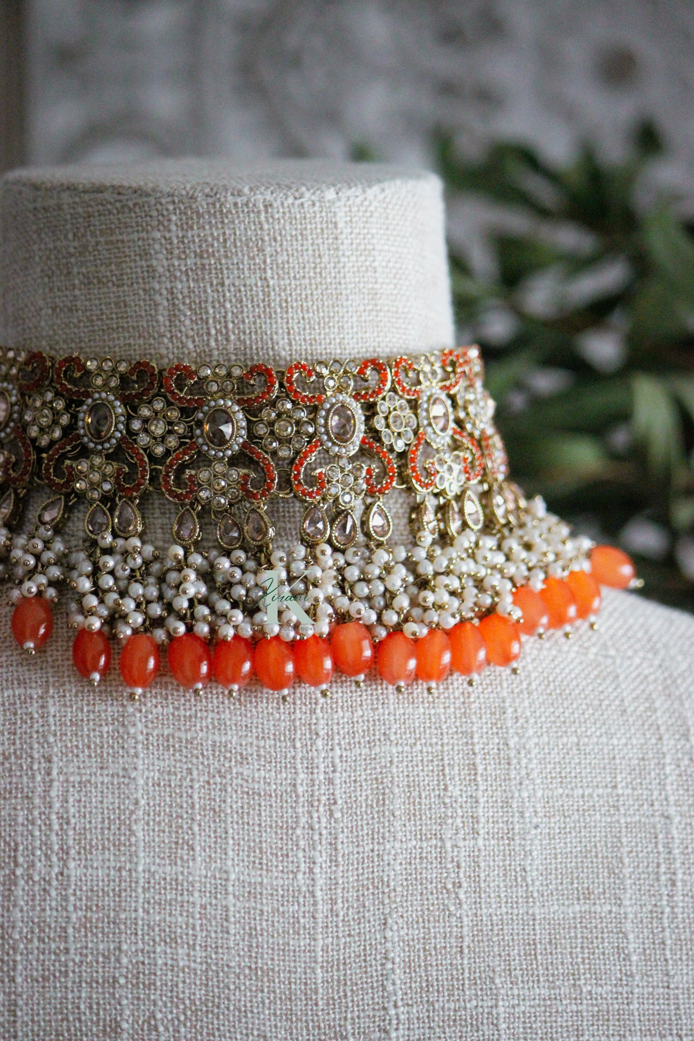 ANTARA- Orange Necklace Set with passa