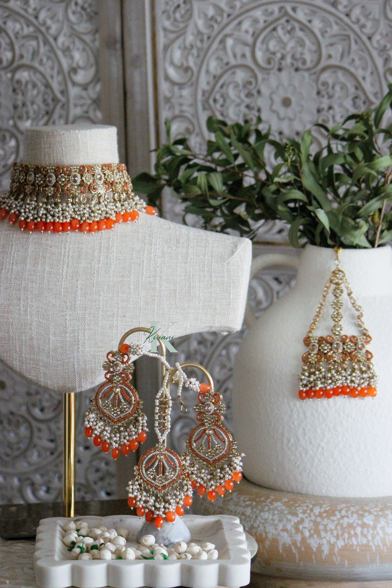 ANTARA- Orange Necklace Set with passa