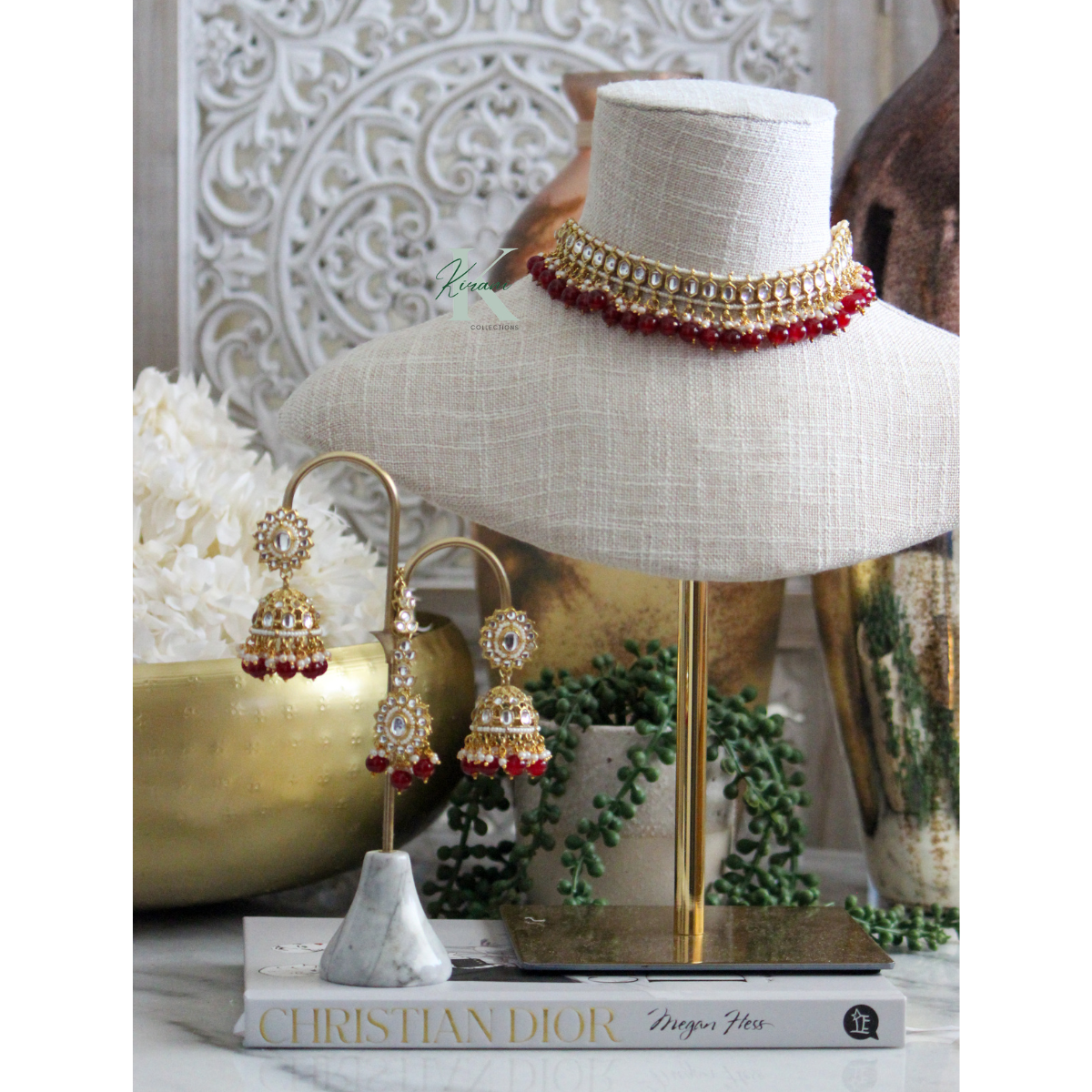 KALYANI Maroon Kundan Necklace Set