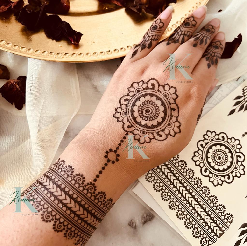 Woman With Beautiful Henna Tattoos On Hands Against Yellow Background,  Closeup. Traditional Mehndi Stock Photo, Picture and Royalty Free Image.  Image 202497256.
