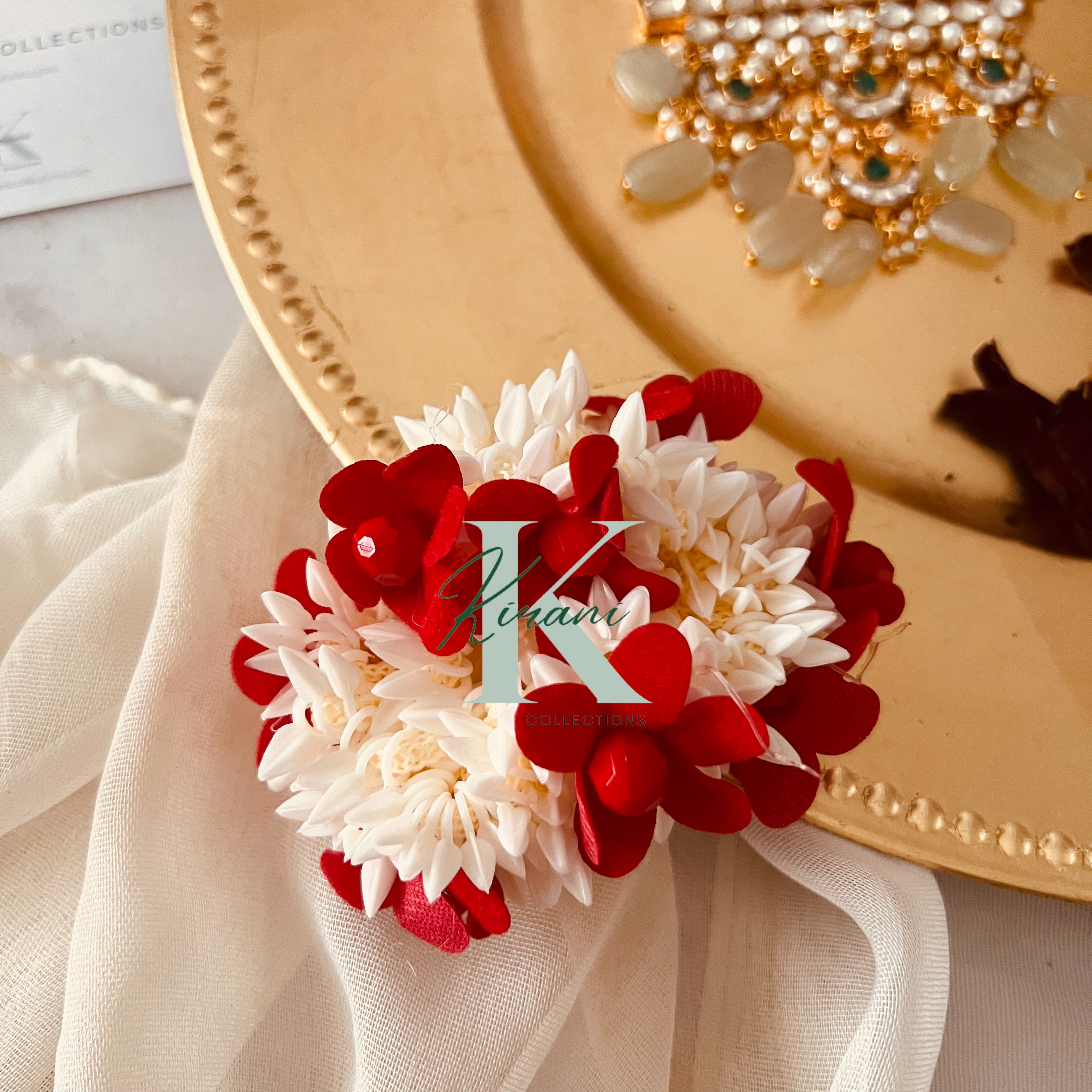 Artificial Jasmine Hair Scrunchie with Red Roses